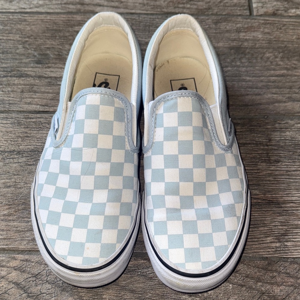 Vans Checkered Slip-On Shoes - Blue and White